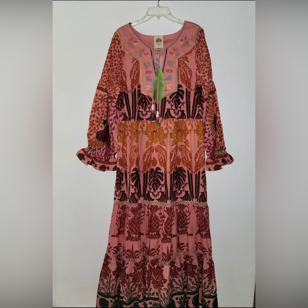 NWOT FARM Rio multi color Ainika Print Macaws Tiered Maxi Dress - Picture 9 of 9